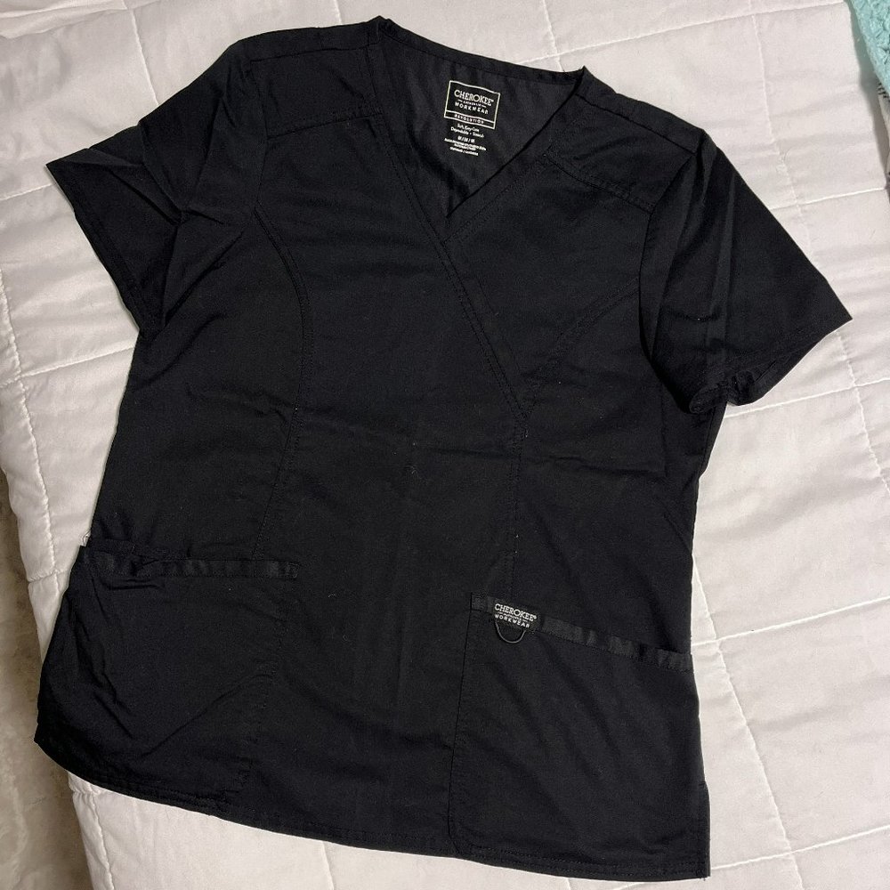 Cherokee Workwear Core Stretch Mock Wrap Top with Instrument Loop - Size M